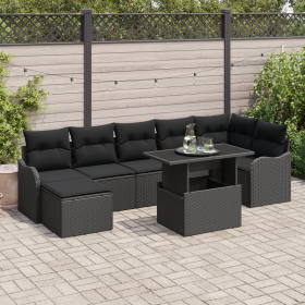 Juego de Sofá de Jardín de 8 Piezas con Cojines Negro Ratán Poliéster by , Outdoor sofas - Ref: Foro24-3348509, Price: 547,75...