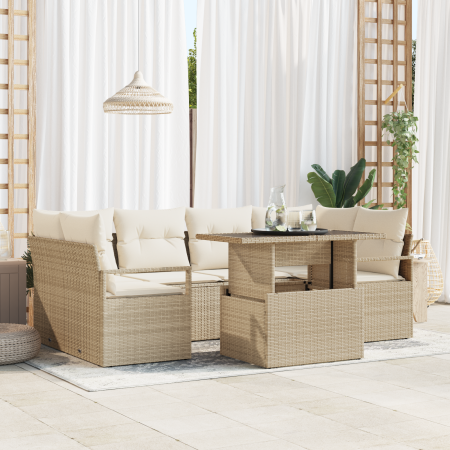 Juego de Sofás de Jardín de 7 Piezas con Cojines Beige Ratán Sintético | Foro24.es | Tu tienda online para hogar, jardín y más Foro24.es