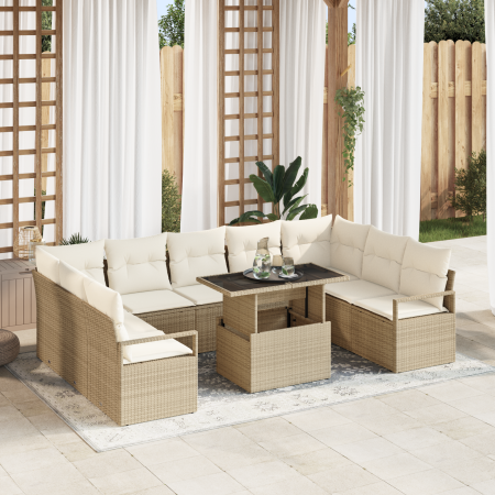 Juego de Sofá de Jardín de 10 Piezas con Cojines Beige de Ratán Poliéster | Foro24.es | Tu tienda online para hogar, jardín y más Foro24.es