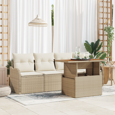 Juego de Sofá de Jardín de 5 Piezas con Cojines Beige Rattan Polipropileno Acacia | Foro24.es | Tu tienda online para hogar, jardín y más Foro24.es
