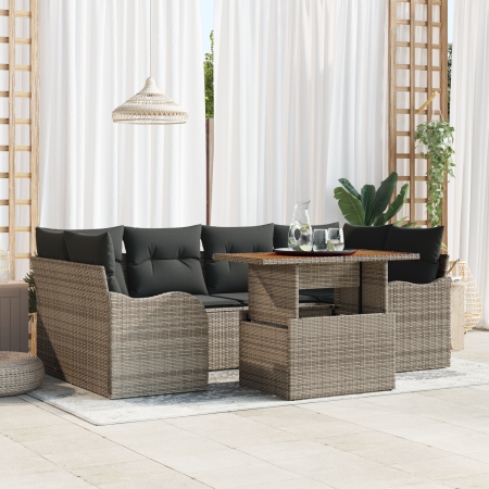 Conjunto de Sofás de Jardín de 7 Piezas con Cojines Gris Ratán Poliéster Acacia von , Outdoor-Sofas - Ref: Foro24-3349411, Pr...