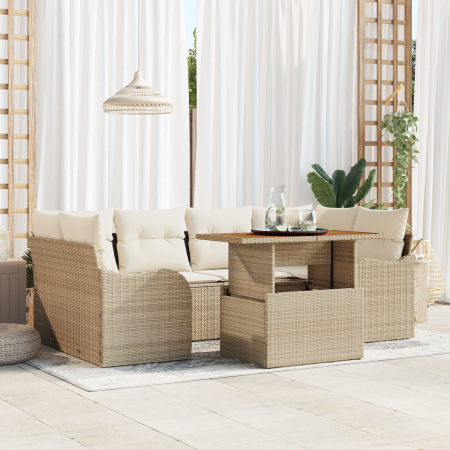 Juego de Sofá de Jardín de 7 Piezas con Cojines Beige Ratán de Poli Acacia von , Outdoor-Sofas - Ref: Foro24-3349413, Preis: ...