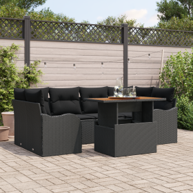Juego de Sofá de Jardín de 7 Piezas con Cojines Negro Ratán Poliéster Acacia von , Outdoor-Sofas - Ref: Foro24-3349414, Preis...