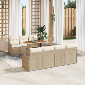 Conjunto de Sofás de Jardín de 8 Piezas con Cojines Beige de Ratán Poliéster Acacia by , Outdoor sofas - Ref: Foro24-3349420,...
