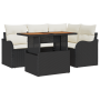 Juego de Sofá de Jardín de 5 Piezas con Cojines Negro Ratán Poli Acacia von , Outdoor-Sofas - Ref: Foro24-3349452, Preis: 372...