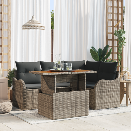Conjunto de Sofás de Jardín de 5 Piezas con Cojines Grises, Ratán Poliacacia von , Outdoor-Sofas - Ref: Foro24-3349453, Preis...