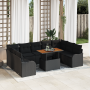 Set de Sofá de Jardín de 10 Piezas con Cojines de Ratán Poliéster Negro Acacia by , Outdoor sofas - Ref: Foro24-3349505, Pric...