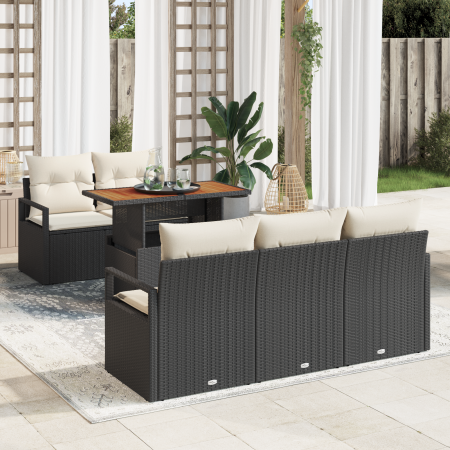 Juego de Sofá de Jardín de 6 Piezas con Cojines Ratán Poliéster Negro Acacia | Foro24.es | Tu tienda online para hogar, jardín y más Foro24.es