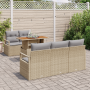 Juego de Sofás de Jardín de 6 Piezas con Cojines Beige de Ratán Poliéster Acacia von , Outdoor-Sofas - Ref: Foro24-3349650, P...