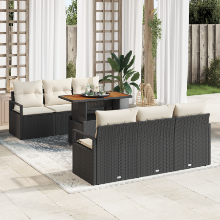 Juego de Sofá de Jardín de 7 Piezas con Cojines Ratán Polivalente Negro Acacia von , Outdoor-Sofas - Ref: Foro24-3349655, Pre...