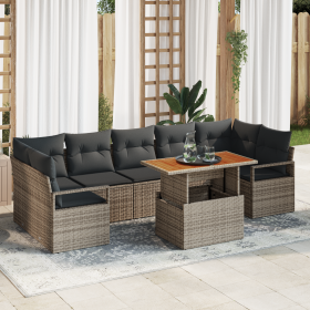 Juego de Sofá de Jardín de 8 Piezas con Cojines Grises de Ratán Poliacacia von , Outdoor-Sofas - Ref: Foro24-3349677, Preis: ...