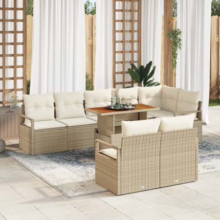 Juego de Sofás de Jardín de 9 Piezas con Cojines Beige de Poliratán Acacia | Foro24.es | Tu tienda online para hogar, jardín y más Foro24.es