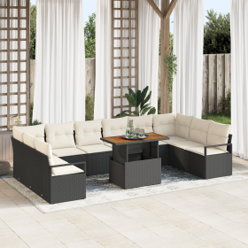 Conjunto de Sofás de Jardín de 11 piezas con Cojines Negro Ratán Poliéster Acacia by , Outdoor sofas - Ref: Foro24-3349760, P...