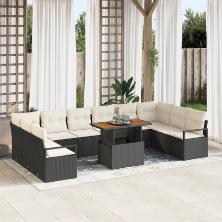 Conjunto de Sofás de Jardín de 11 piezas con Cojines Negro Ratán Poliéster Acacia von , Outdoor-Sofas - Ref: Foro24-3349760, ...