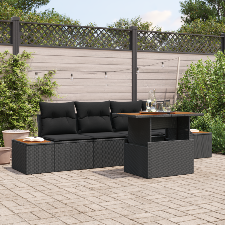 Juego de Comedor de Jardín de 5 Piezas con Cojines Negro Poliratán Acacia | Foro24.es | Tu tienda online para hogar, jardín y más Foro24.es
