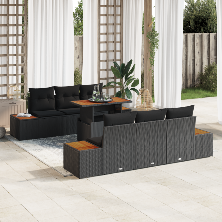 Conjunto de Comedor de Jardín de 7 Piezas con Cojines Negro Ratán Polietileno Acacia | Foro24.es | Tu tienda online para hogar, jardín y más Foro24.es