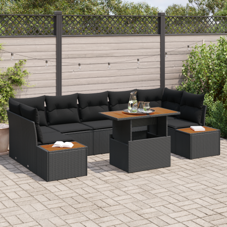 Conjunto de Comedor de Jardín de 8 Piezas con Cojines Negro Poliratán Acacia | Foro24.es | Tu tienda online para hogar, jardín y más Foro24.es