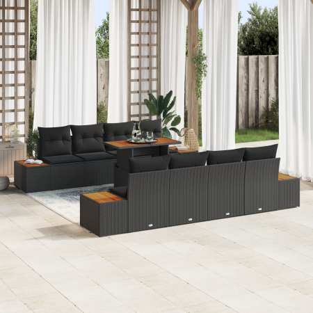 Juego de Comedor de Jardín de 9 Piezas con Cojines Negro Ratán Poliéster Acacia | Foro24.es | Tu tienda online para hogar, jardín y más Foro24.es