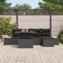 Conjunto de comedor de jardín de 6 piezas con cojines de ratán negro y acacia | Foro24.es | Tu tienda online para hogar, jardín y más Foro24.es