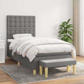 Cama box spring con colchón tela gris oscuro 100x200 cm en Camas y somieres | Comprar online en Foro24