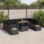 Juego de Comedor de Jardín de 10 Piezas con Cojines Negro de Ratan Poli Acacia | Foro24.es | Tu tienda online para hogar, jardín y más Foro24.es