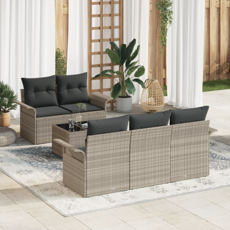 Juego de Sofá de Jardín de 6 Piezas con Cojines Gris Claro Ratán Sintético | Foro24.es | Tu tienda online para hogar, jardín y más Foro24.es