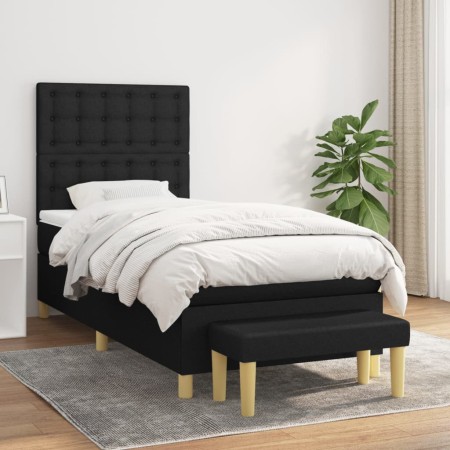 Cama box spring con colchón tela negro 100x200 cm
