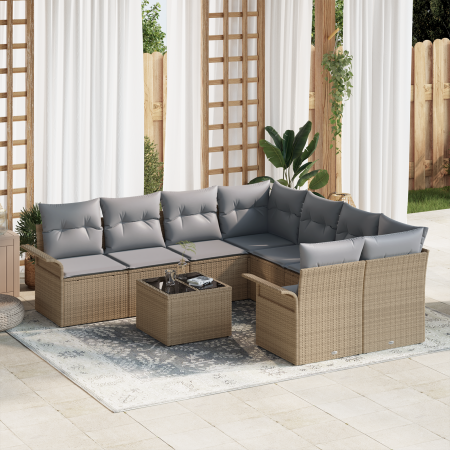 Juego de Sofá de Jardín de 9 Piezas con Cojines Beige Poli Rattan | Foro24.es | Tu tienda online para hogar, jardín y más Foro24.es