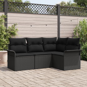 Juego de Sofás de Jardín de 4 Piezas con Cojines Ratán Poli Negro von , Outdoor-Sofas - Ref: Foro24-3354012, Preis: 317,63 €,...