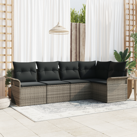 Conjunto de Sofá de Jardín de 5 Piezas con Cojines Gris Ratán Poliéster | Foro24.es | Tu tienda online para hogar, jardín y más Foro24.es