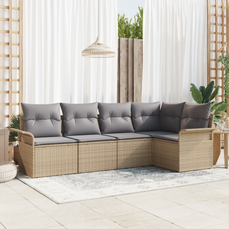Conjunto de Sofá de Jardín de 5 Piezas con Cojines Beige de Ratán | Foro24.es | Tu tienda online para hogar, jardín y más Foro24.es