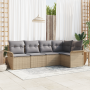 Conjunto de Sofá de Jardín de 5 Piezas con Cojines Beige de Ratán | Foro24.es | Tu tienda online para hogar, jardín y más Foro24.es
