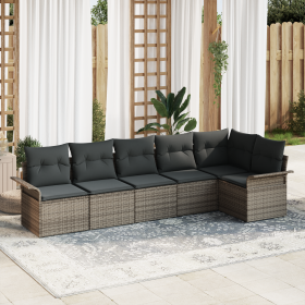 Juego de Sofá de Jardín de 6 Piezas con Cojines Gris Ratán Poliéster by , Outdoor sofas - Ref: Foro24-3354048, Price: 403,91 ...