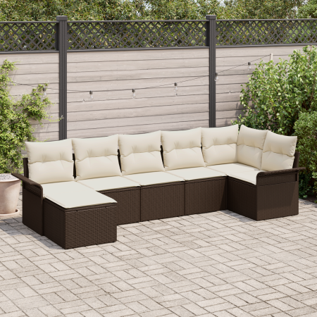 Conjunto de Sofá de Jardín de 7 Piezas con Cojines Marrón Poliratán | Foro24.es | Tu tienda online para hogar, jardín y más Foro24.es