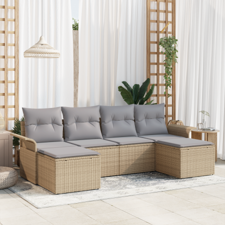 Juego de Sofá de Jardín de 6 Piezas con Cojines Beige de Ratán Polietileno | Foro24.es | Tu tienda online para hogar, jardín y más Foro24.es