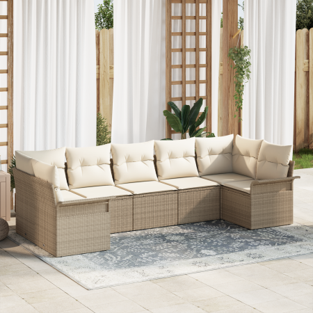 Juego de Sofá de Jardín de 7 Piezas con Cojines Beige Ratán Poli by , Outdoor sofas - Ref: Foro24-3354180, Price: 501,65 €, D...