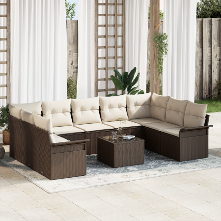 Conjunto de Sofá de Jardín de 9 Piezas con Cojines Gris Poliratán | Foro24.es | Tu tienda online para hogar, jardín y más Foro24.es