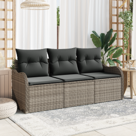 Juego de Sofá de Jardín de 3 Piezas con Cojines Gris de Rattan