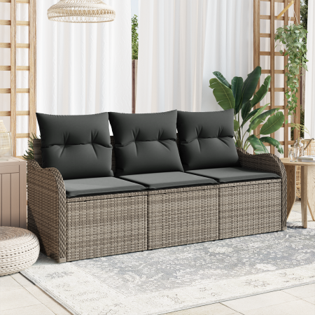 Juego de Sofá de Jardín de 3 Piezas con Cojines Gris de Rattan Poliéster | Foro24.es | Tu tienda online para hogar, jardín y más Foro24.es