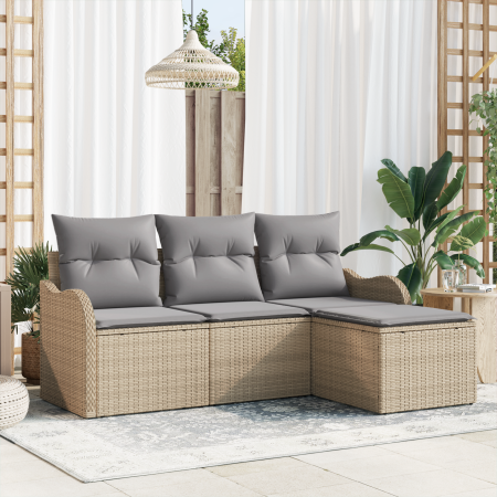 Juego de Sofá de Jardín de 4 Piezas con Cojines Beige Ratán Poliéster | Foro24.es | Tu tienda online para hogar, jardín y más Foro24.es