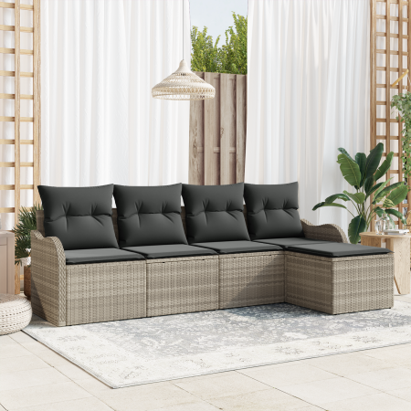 Juego de Sofás de Jardín de 5 Piezas con Cojines Ratán Poliluz Gris Claro | Foro24.es | Tu tienda online para hogar, jardín y más Foro24.es