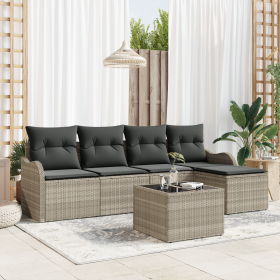 Juego de Sofá de Jardín de 6 Piezas con Cojines Gris Ratán de Polímero de , Sofás de exterior - Ref: Foro24-3354341, Precio: ...