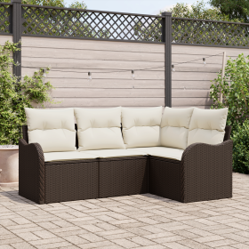 Juego de Sofá de Jardín de 4 Piezas con Cojines Ratán Poliéster Marrón by , Outdoor sofas - Ref: Foro24-3354347, Price: 317,3...