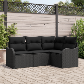 Juego de Sofás de Jardín de 4 Piezas con Cojines de Ratán de Poliéster Negro von , Outdoor-Sofas - Ref: Foro24-3354352, Preis...