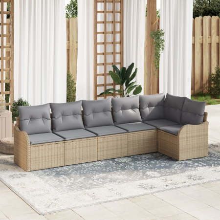 Juego de Sofá de Jardín de 6 Piezas con Cojines de Ratán Beige | Foro24.es | Tu tienda online para hogar, jardín y más Foro24.es