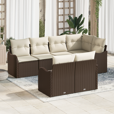 Juego de Sofá de Jardín de 7 Piezas con Cojines Marrón de Polirratán by , Outdoor sofas - Ref: Foro24-3354407, Price: 574,80 ...