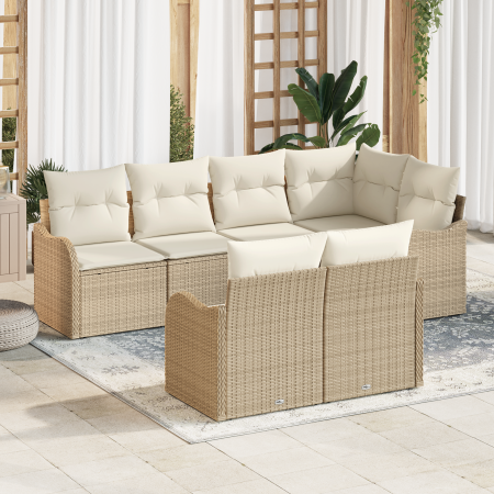 Juego de Sofá de Jardín de 7 Piezas con Cojines Beige Poliratán | Foro24.es | Tu tienda online para hogar, jardín y más Foro24.es