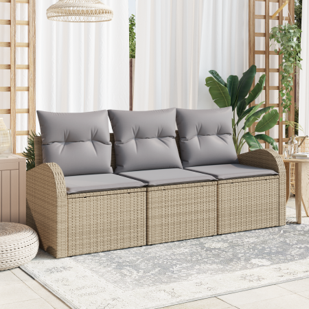 Conjunto de sofá de jardín de 3 piezas con cojines beige de polirratán | Foro24.es | Tu tienda online para hogar, jardín y más Foro24.es