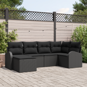 Juego de Sofá de Jardín de 6 Piezas con Cojines Negro Poliratán von , Outdoor-Sofas - Ref: Foro24-3354782, Preis: 425,61 €, R...