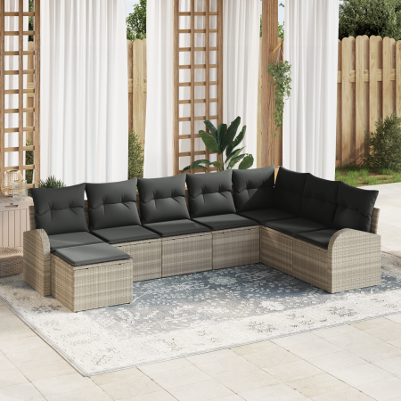 Conjunto de Sofá de Jardín de 8 Piezas con Cojines Gris Claro Poliratán | Foro24.es | Tu tienda online para hogar, jardín y más Foro24.es